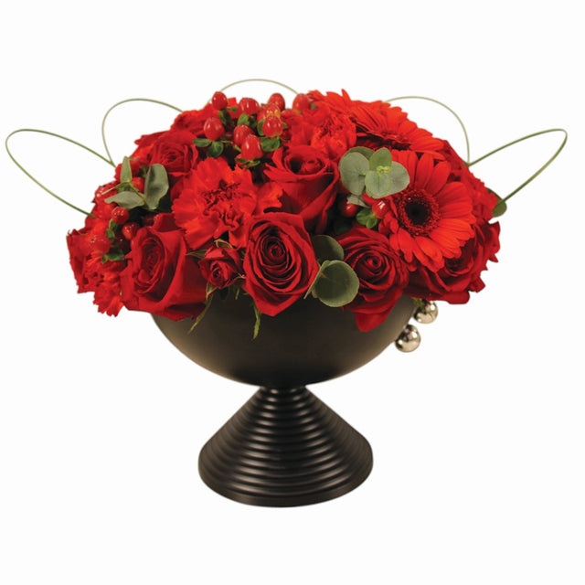 Assortment of red Roses in black vase