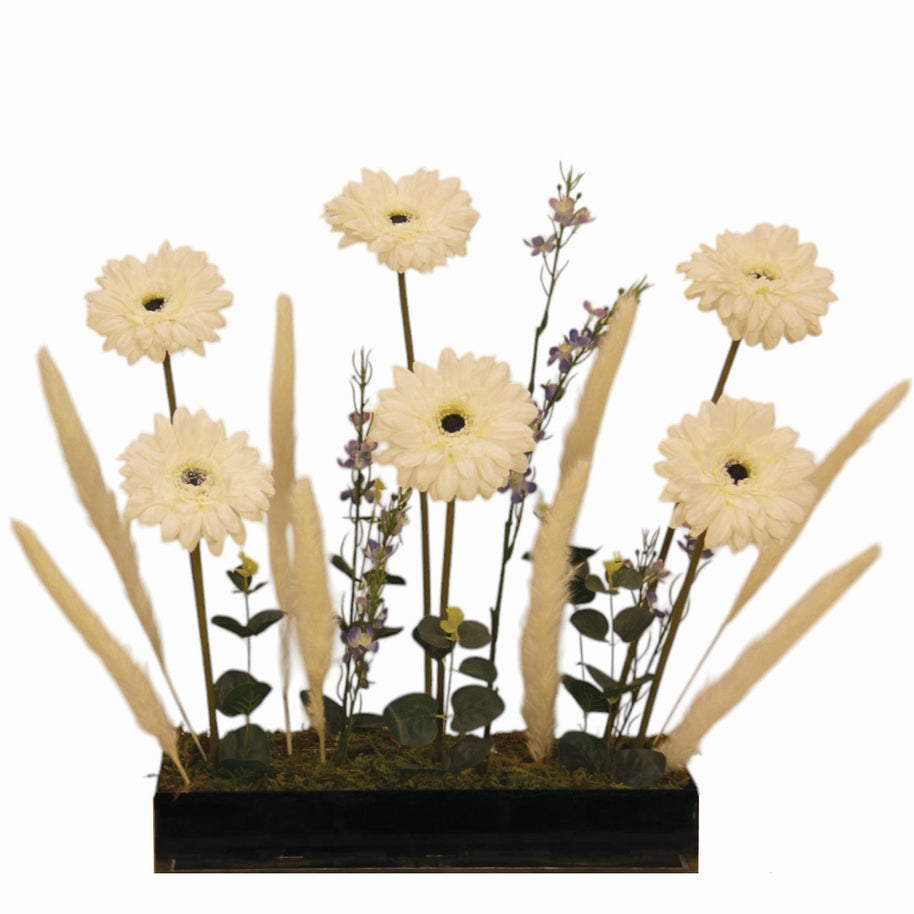 Artificial Gerbera flowers in glossy black acrylic box