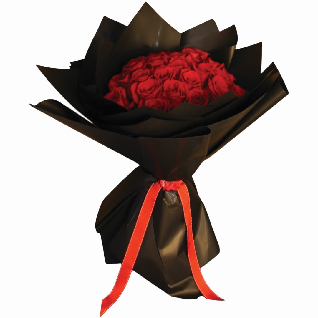 Fresh Red Rose Bouquet wrapped in red ribbon