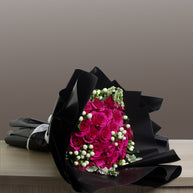 Bouquet of roses-25 fuchsia roses with 10 hypericum flowers